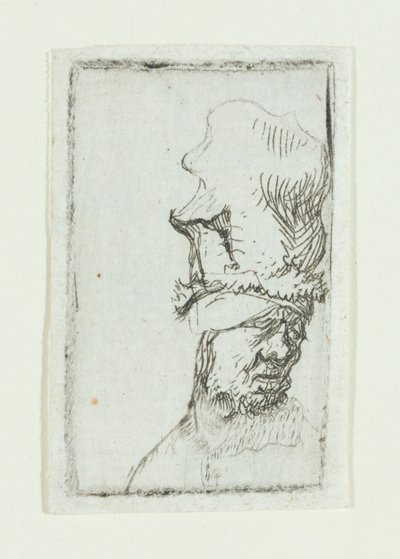 Hoofd van een man in een hoge muts door Rembrandt van Rijn