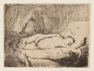 Jupiter en Antiope: Kleinere Plaat, ca. 1631 door Rembrandt Harmensz. van Rijn