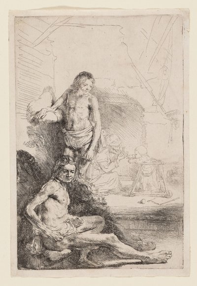 Mannelijk naakt zittend en staand, ca. 1646 door Rembrandt Harmensz. van Rijn