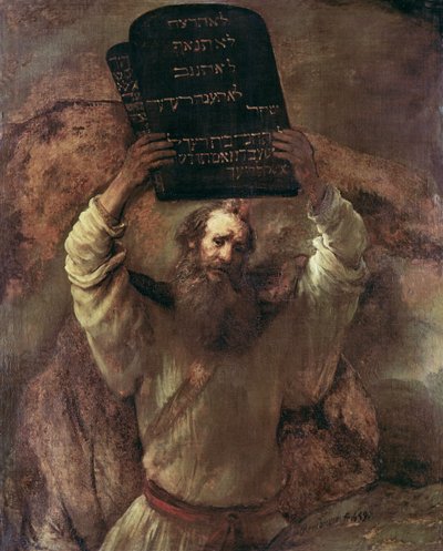 Mozes verbreekt de Tafelen van de Wet door Rembrandt van Rijn