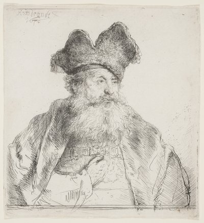 Oude man met een gedeelde bontmuts door Rembrandt van Rijn