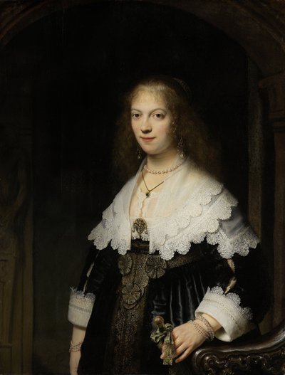 Portret van een vrouw, mogelijk Maria Trip door Rembrandt van Rijn