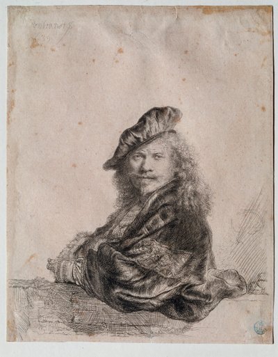 Zelfportret. Schilderij door Rembrandt Harmenszoon van Rijn (1606-1669) 1639 Gabinetto Disegni e Stampe, Uffizi, Florence door Rembrandt van Rijn