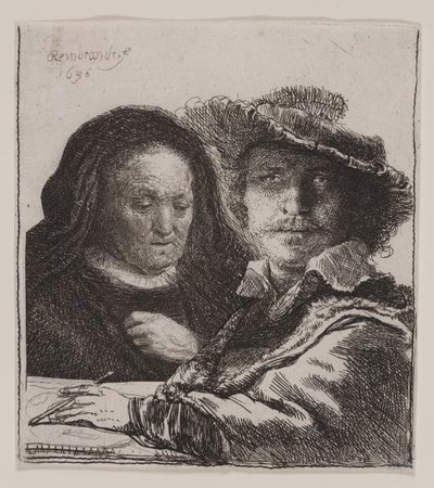 Zelfportret met de Moeder van de Kunstenaar door Rembrandt van Rijn