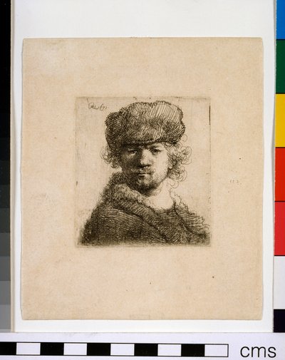 Zelfportret met een zware bontmuts door Rembrandt van Rijn