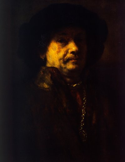 Zelfportret in een bontjas met gouden ketting en oorbel door Rembrandt Harmensz. van Rijn