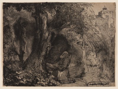 St. Franciscus Onder een Boom Biddend door Rembrandt Harmensz. van Rijn