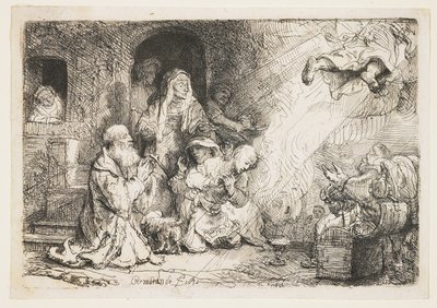 De engel vertrekt uit de familie van Tobias door Rembrandt van Rijn