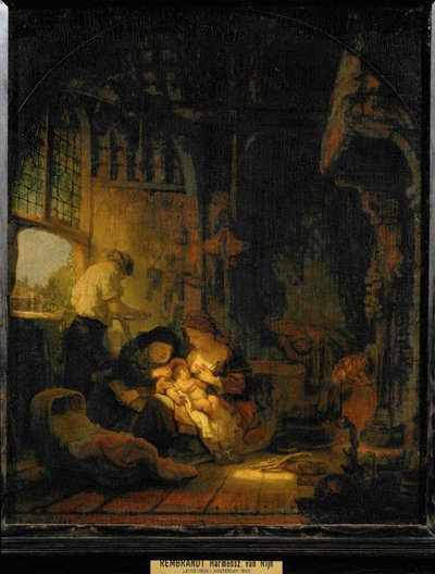 De Heilige Familie, ook bekend als "Het Huis van de Timmerman" ... door Rembrandt Harmensz. van Rijn