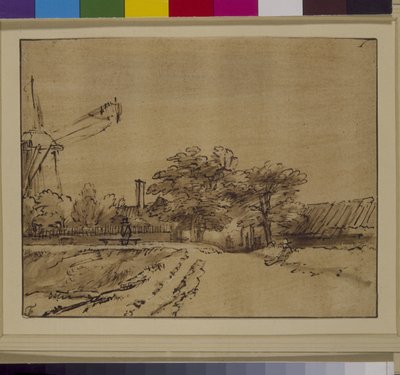 De molen op de wal van de Sint Anthonispoort, Amsterdam door Rembrandt Harmensz. van Rijn