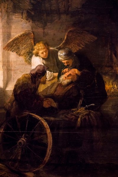 Tobias geneest zijn blinde vader door Rembrandt Harmensz. van Rijn
