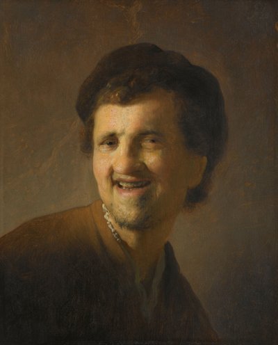 Lachende jongeman door Rembrandt van Rijn (circle of)