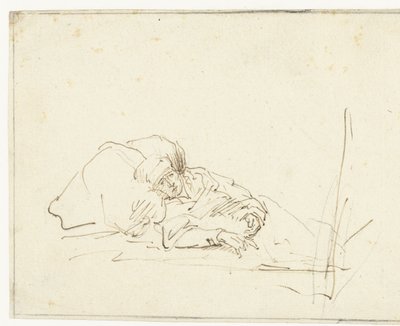 Saskia ziek in bed door Rembrandt van Rijn (copy after)