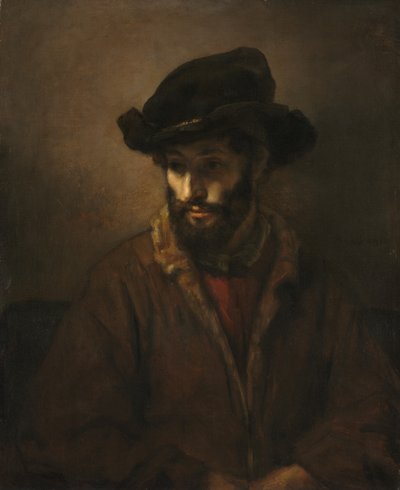 Een bebaarde man met een hoed door Rembrandt van Rijn