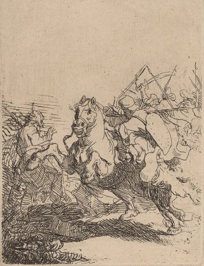 Een cavaleriegevecht door Rembrandt van Rijn
