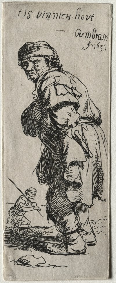 Een boer roept: "het is erg koud" door Rembrandt van Rijn