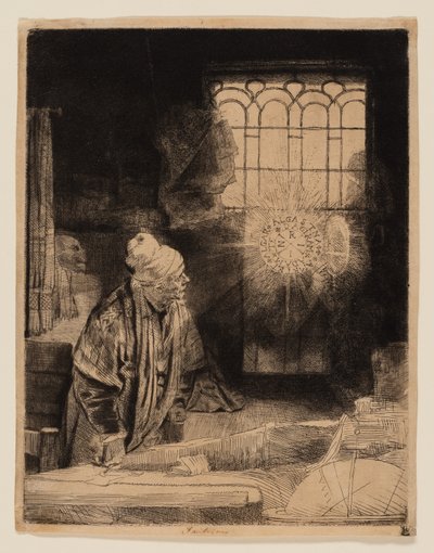 Een geleerde in zijn studeerkamer (Faust) door Rembrandt van Rijn