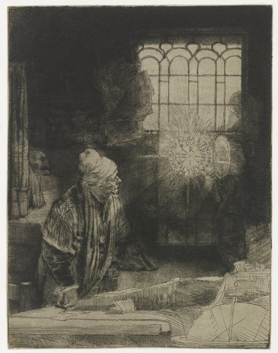 Een geleerde in zijn studeerkamer door Rembrandt van Rijn