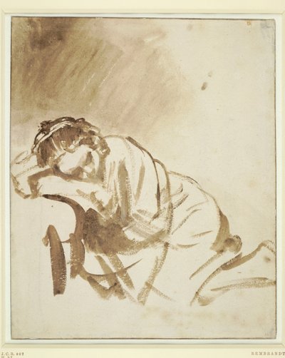 Een jonge vrouw die slaapt Hendrickje Stoffels door Rembrandt van Rijn