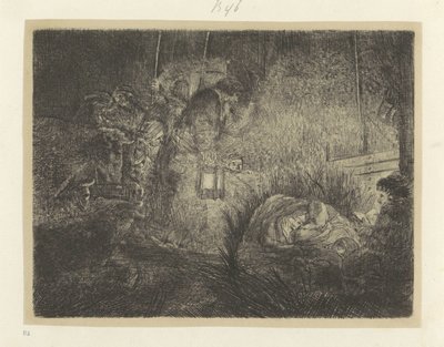 Aanbidding der herders: nachtstuk door Rembrandt van Rijn