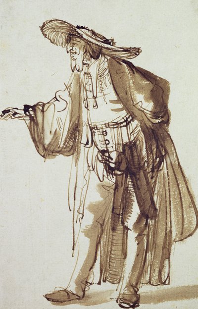 Acteur met een breedgerande hoed door Rembrandt van Rijn
