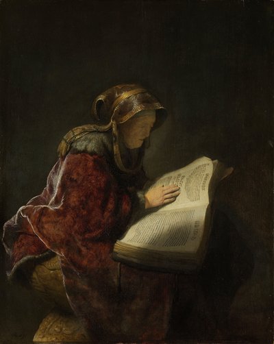 Een oude vrouw die leest, waarschijnlijk de profetes Hannah, 1631 door Rembrandt van Rijn