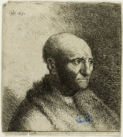 Kale Man in een Bontjas: Buste door Rembrandt van Rijn
