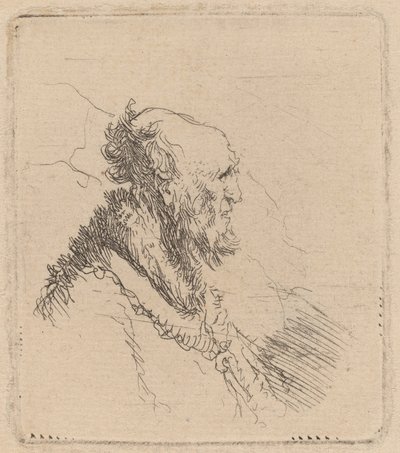 Kale Oude Man met een Korte Baard in Profiel door Rembrandt van Rijn