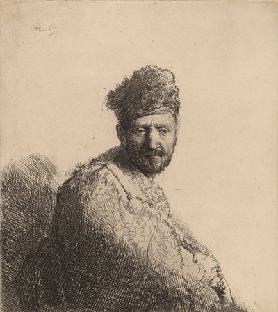 Baardige Man, in een Bontachtige Oosterse Hoed en Gewaad: de Vader van de Kunstenaar, 1631 door Rembrandt van Rijn
