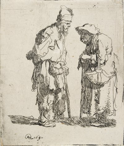 Bedelman en bedelvrouw in gesprek, 1630 door Rembrandt van Rijn