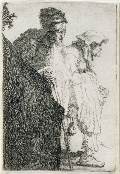 Bedelaar Man en Vrouw Achter een Bank, ca. 1630 door Rembrandt van Rijn