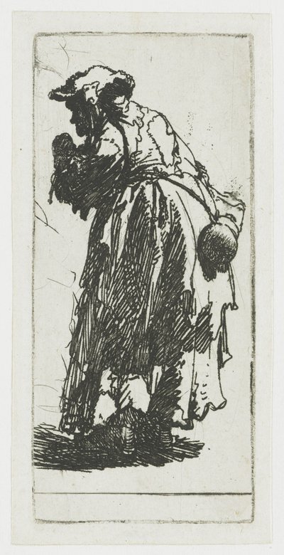 Bedelaarster met een kalebas door Rembrandt van Rijn
