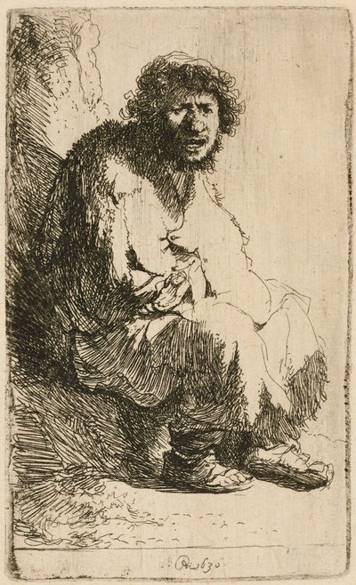Bedelaar zittend op een Oever, 1630 door Rembrandt van Rijn