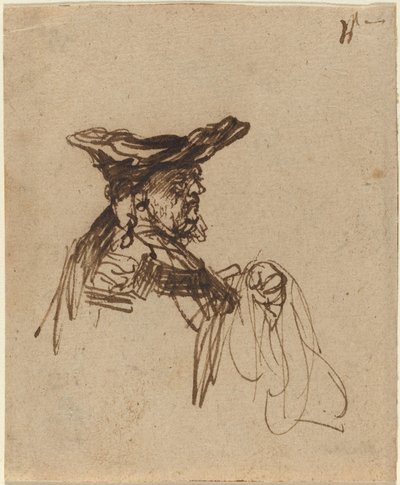 Buste van een oudere man in een platte pet door Rembrandt van Rijn