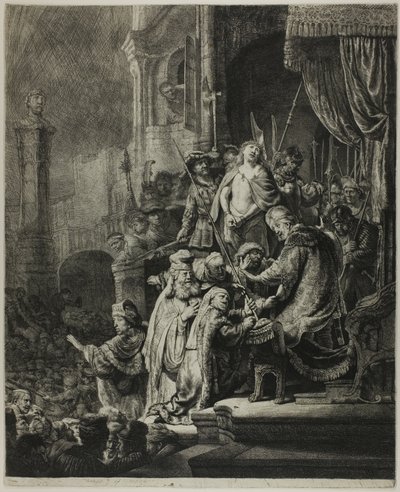 Christus voor Pilatus: Grote plaat door Rembrandt van Rijn