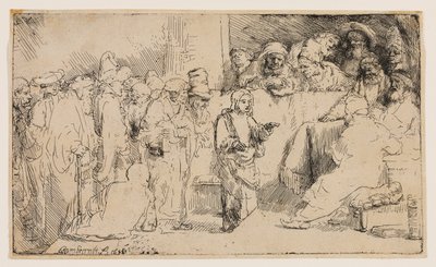 Christus in discussie met de dokters: een schets door Rembrandt van Rijn