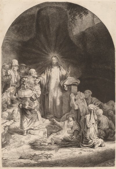 Christus Predikend en Genezend Fragment van de Honderd Guilder Prent door Rembrandt van Rijn