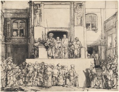 Christus gepresenteerd aan het volk: Oblong plaat door Rembrandt van Rijn