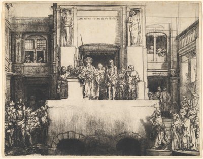 Christus gepresenteerd aan het volk: Oblong plaat door Rembrandt van Rijn