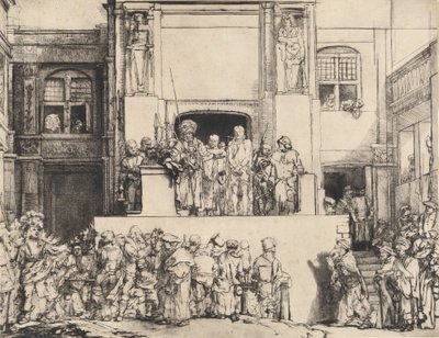 Christus gepresenteerd aan het volk: Oblong plaat door Rembrandt van Rijn