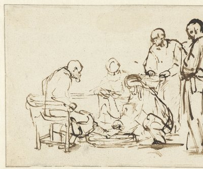 Christus wast de voeten van de discipelen door Rembrandt van Rijn
