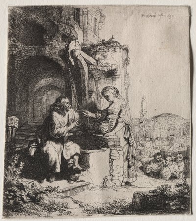 Christus en de Vrouw van Samaria Tussen Ruïnes door Rembrandt van Rijn