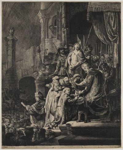 Christus voor Pilatus: grote plaat door Rembrandt van Rijn