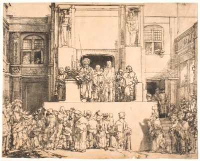 Christus gepresenteerd aan het volk: grote liggende plaat door Rembrandt van Rijn