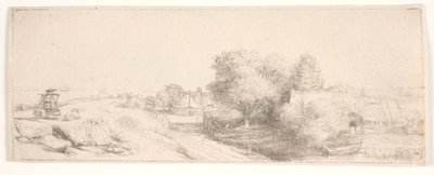 Proefdruk van „Landschap met een melkboer“ door Rembrandt van Rijn