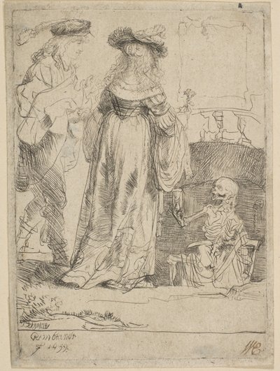 De dood verschijnt aan een getrouwd stel uit een open graf, 1639 door Rembrandt van Rijn