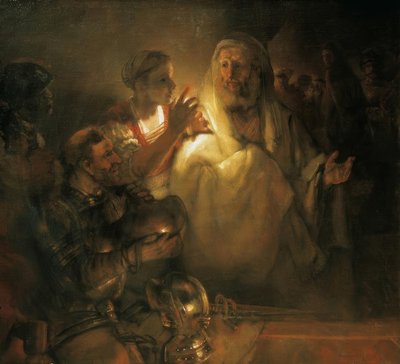 De apostel Petrus verloochent Christus door Rembrandt van Rijn