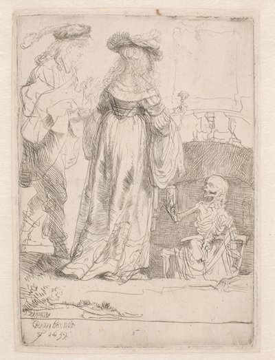 Het jonge paar en de dood door Rembrandt van Rijn