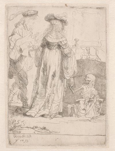 Het jonge paar en de dood door Rembrandt van Rijn