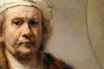 Detail van een zelfportret van de Nederlandse schilder Rembrandt van Rijn, ca. 1665 door Rembrandt van Rijn